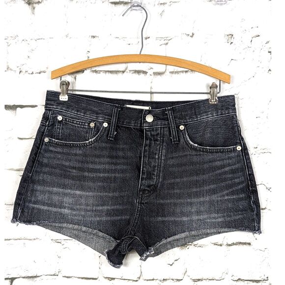 MADEWELL Relaxed Denim Shorts Black Wash High Rise Cotton Summer Size 29 - Picture 1 of 6